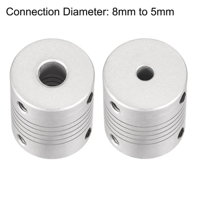 Harfington Uxcell 8mm to 5mm Aluminum Alloy Shaft Coupling Flexible Coupler L30xD25 Silver