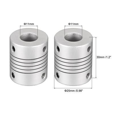 Harfington Uxcell 11mm to 11mm Aluminum Alloy Shaft Coupling Flexible Coupler L30xD25 Silver
