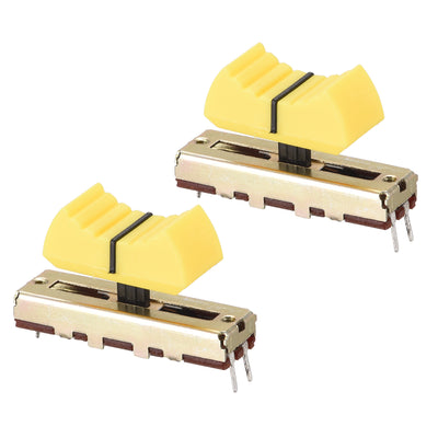 Harfington Uxcell Fader Variable Resistors Mixer 35mm Straight Slide Potentiometer B50K Ohm Yellow Black Knobs 2pcs