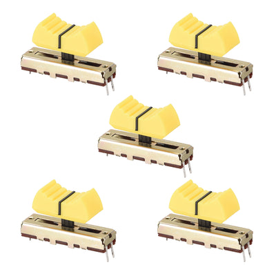 Harfington Uxcell Fader Variable Resistors Mixer 35mm Straight Slide Potentiometer B50K Ohm Yellow Black Knobs 5pcs