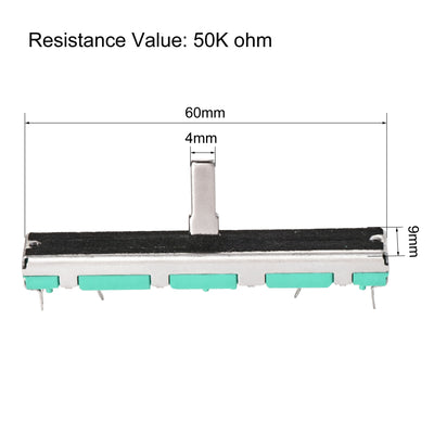Harfington Uxcell Variable Resistors 60mm Straight Slide Potentiometer B50K Ohm Dual Channel 5pcs
