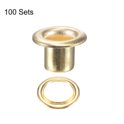 Harfington Uxcell Eyelet with Washer 6x3x4mm Copper Grommet Chrome Plated Gold Tone 100 Set
