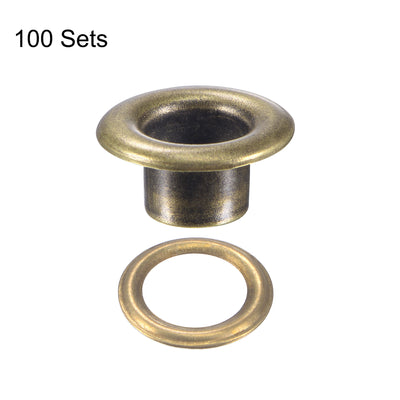 Harfington Uxcell Eyelet with Washer 9.5x5x4.5mm Copper Grommet Chrome Plated Bronze Tone 100 Set