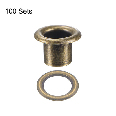 Harfington Uxcell Eyelet with Washer 10.5x6x7mm Alloy Grommet Bronze Tone 100 Set