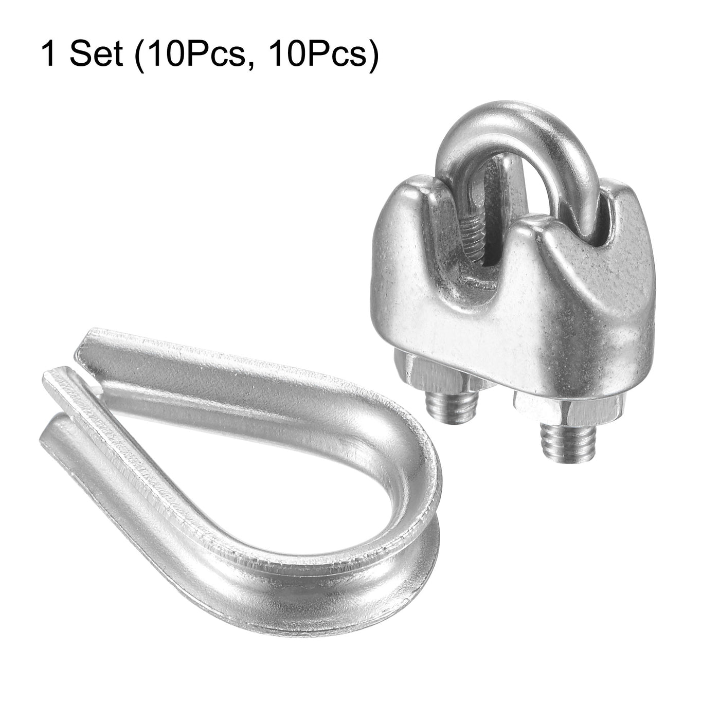 uxcell Uxcell Wire Rope Cable Clip Kit for M2, Included Rope Clamp 10Pcs and Thimble Rigging 10Pcs, 304 Stainless Steel U Bolt Saddle Fastener