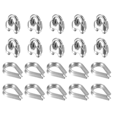 Harfington Uxcell Wire Rope Cable Clip Kit for M3, Included Rope Clamp 10Pcs and Thimble Rigging 10Pcs, 304 Stainless Steel U Bolt Saddle Fastener