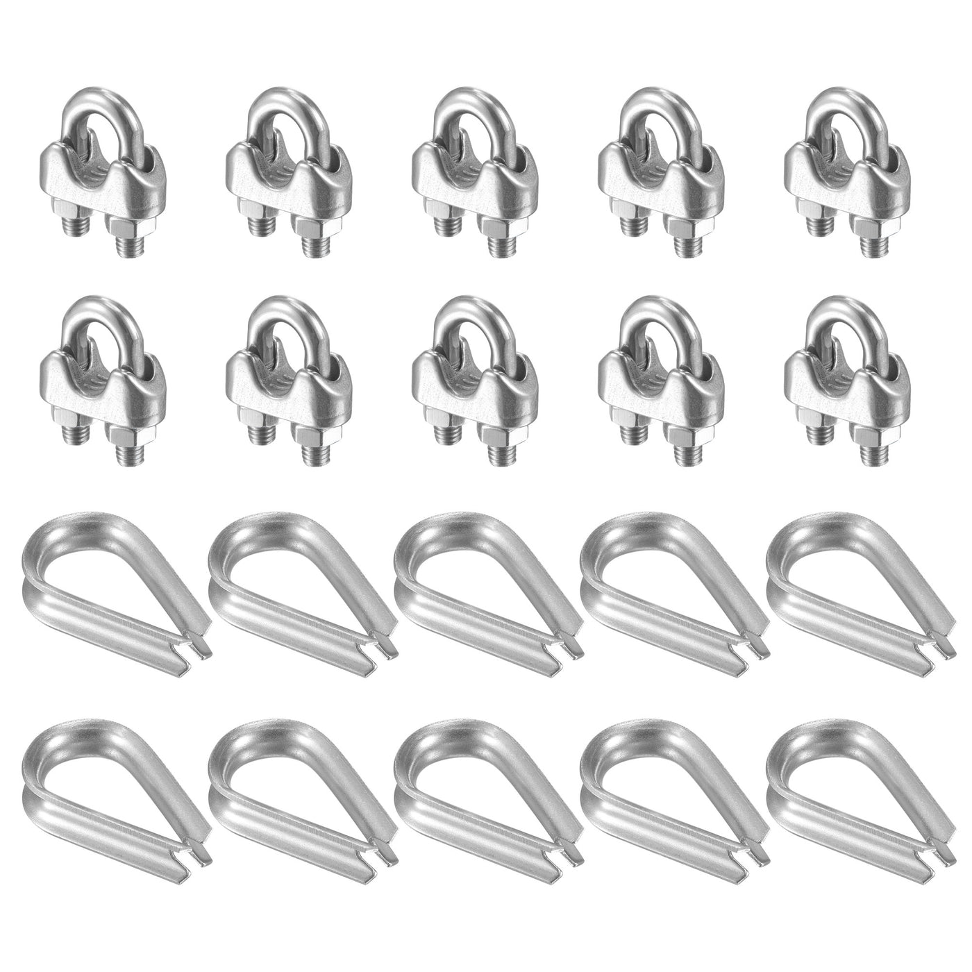 uxcell Uxcell Wire Rope Cable Clip Kit for M5, Included Rope Clamp 10Pcs and Thimble Rigging 10Pcs, 304 Stainless Steel U Bolt Saddle Fastener
