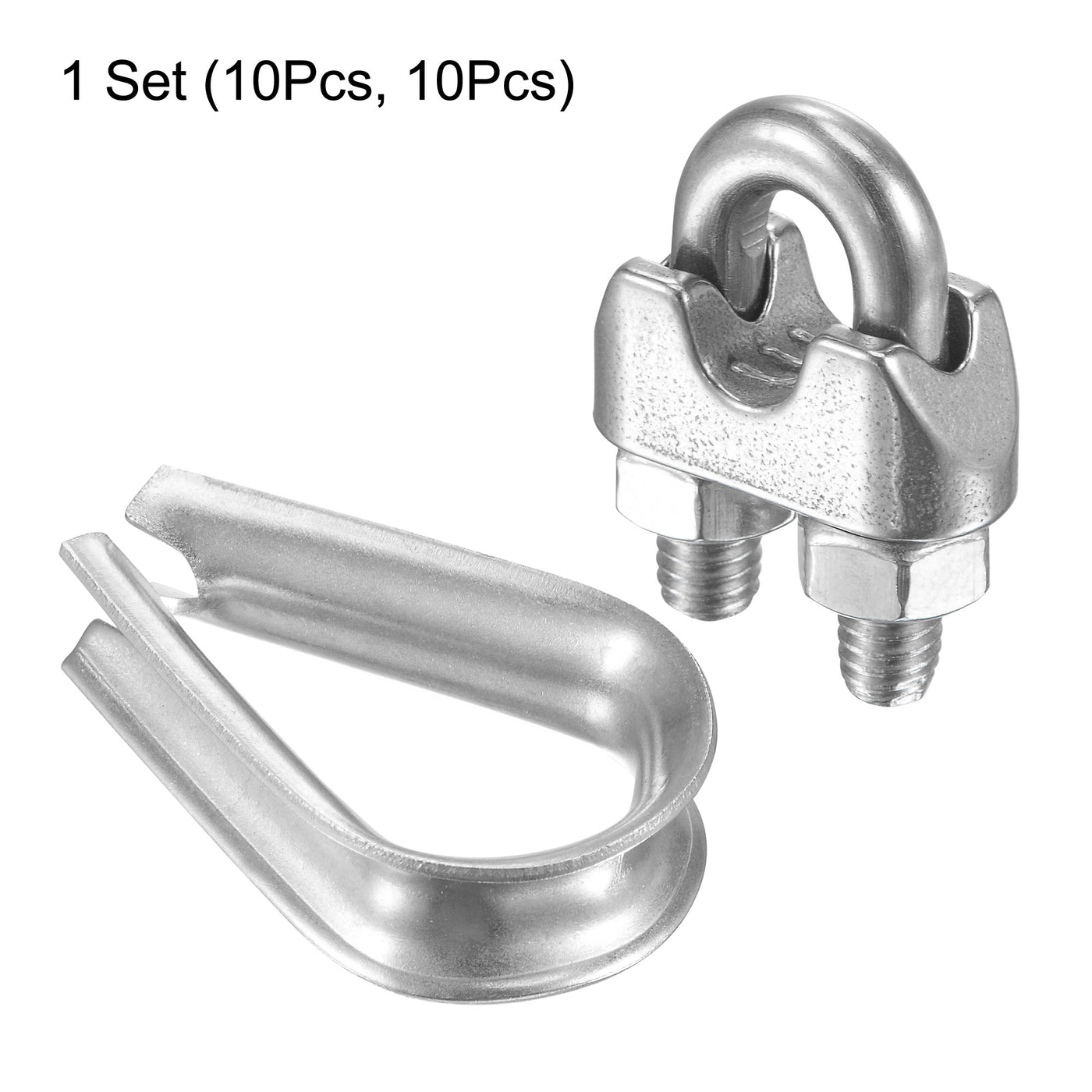 uxcell Uxcell Wire Rope Cable Clip Kit for M6, Included Rope Clamp 10Pcs and Thimble Rigging 10Pcs, 304 Stainless Steel U Bolt Saddle Fastener