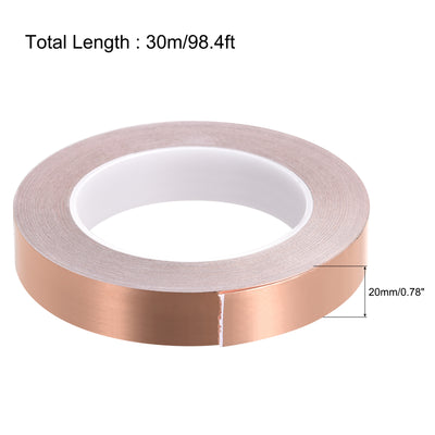 Harfington Uxcell Single-Sided Conductive Tape Copper Foil Tape 20mm x 30m/98.4ft 1pcs