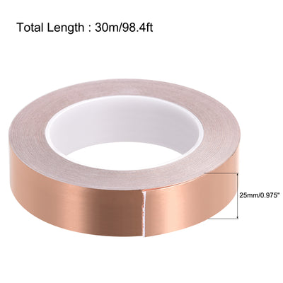 Harfington Uxcell Single-Sided Conductive Tape Copper Foil Tape 25mm x 30m/98.4ft 1pcs