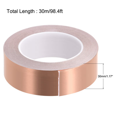 Harfington Uxcell Single-Sided Conductive Tape Copper Foil Tape 30mm x 30m/98.4ft 1pcs