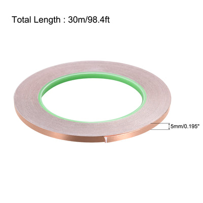 Harfington Uxcell Double-Sided Conductive Tape Copper Foil Tape 5mm x 30m/98.4ft 1pcs