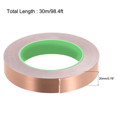 Harfington Uxcell Double-Sided Conductive Tape Copper Foil Tape 20mm x 30m/98.4ft 1pcs