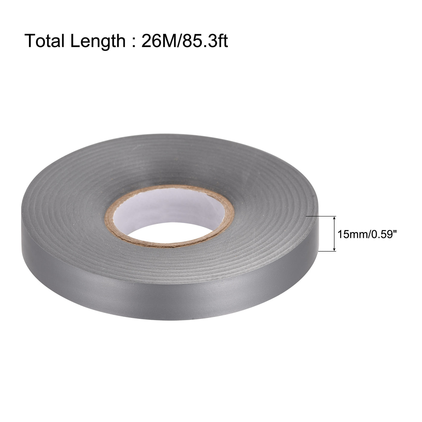 uxcell Uxcell Insulating Tape 15mm Width 26M Long 0.26mm Thick PVC Electrical Tape Grey