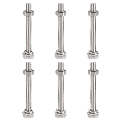 uxcell Uxcell M6 x 55mm Hex Head Screws Bolts, Nuts, Flat & Lock Washers Kits, 304 Stainless Steel Fully Thread Hexagon Bolts 6 Sets