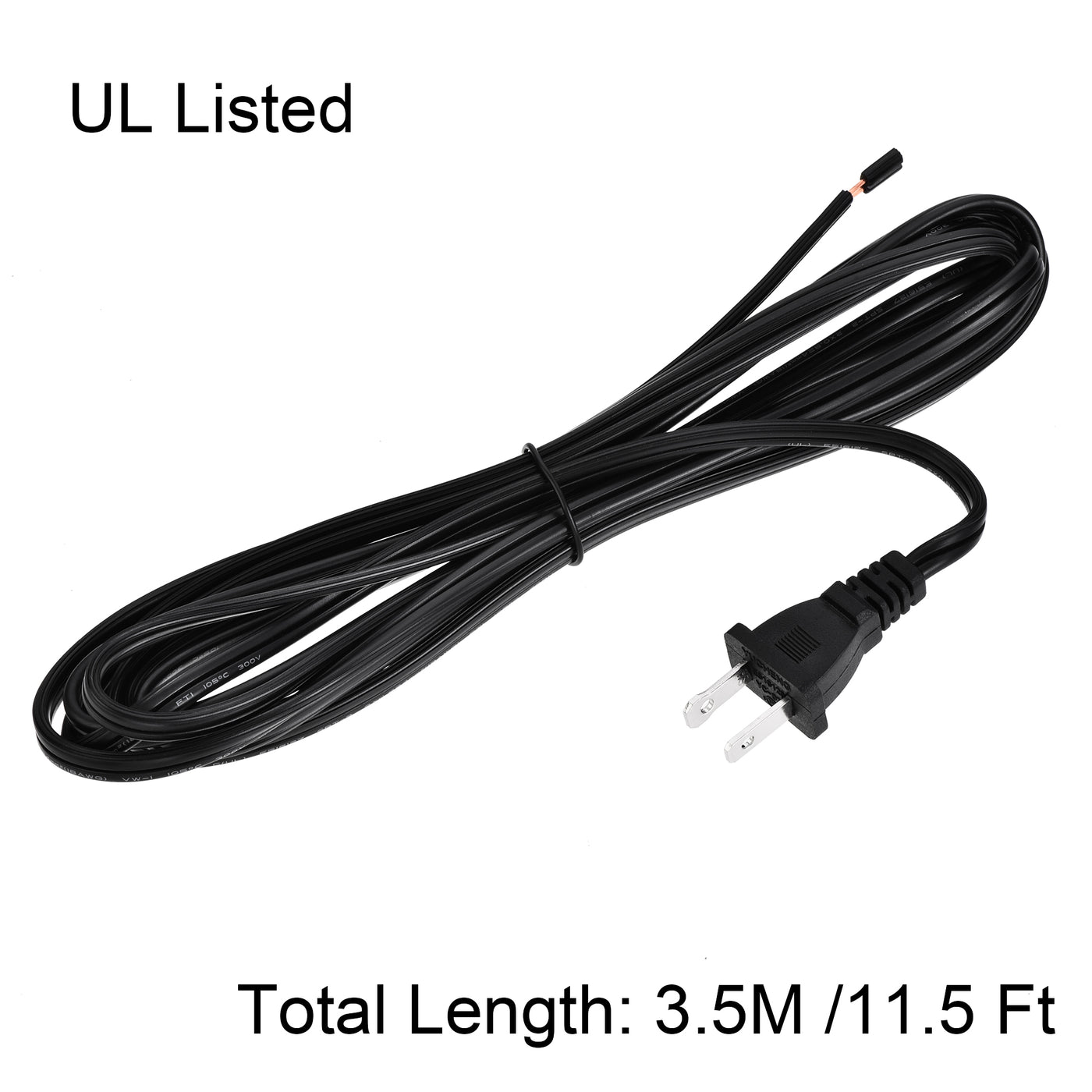 uxcell Uxcell US Plug Lamp Cord, SPT-2 18AWG Power Wire 3.5M Black, UL Listed, Replacement Lamp Repair Part 3Pcs