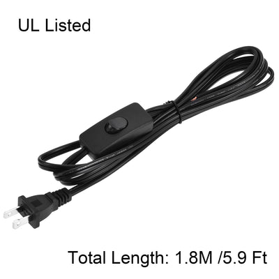Harfington Uxcell US Plug Lamp Cord with Switch, SPT-2 18AWG Power Wire 1.8M Black, UL Listed