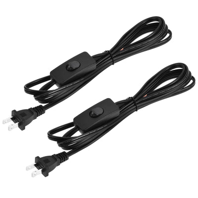 Harfington Uxcell US Plug Lamp Cord with Switch, SPT-2 18AWG Power Wire 1.8M Black, UL Listed 2Pcs