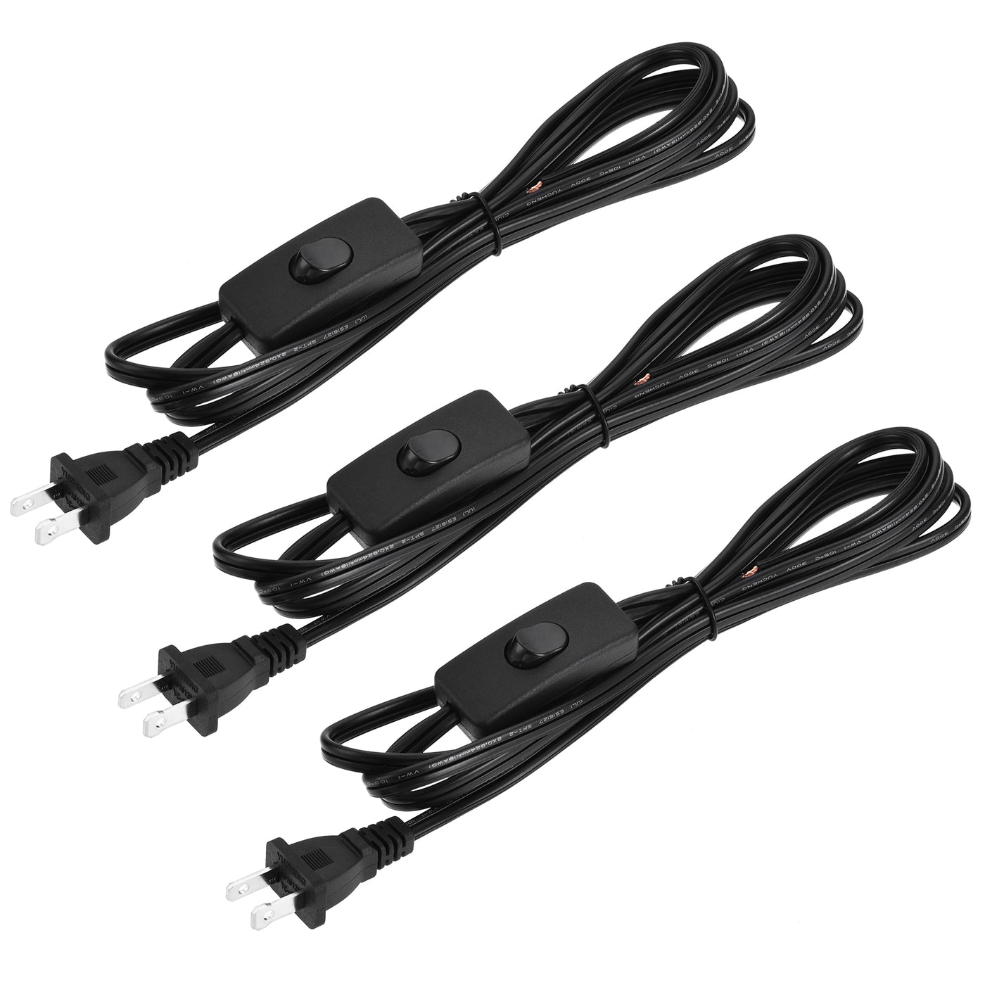 uxcell Uxcell US Plug Lamp Cord with Switch, SPT-2 18AWG Power Wire 1.8M Black, UL Listed 3Pcs