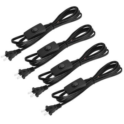 Harfington Uxcell US Plug Lamp Cord with Switch, SPT-2 18AWG Power Wire 1.8M Black, UL Listed 4Pcs