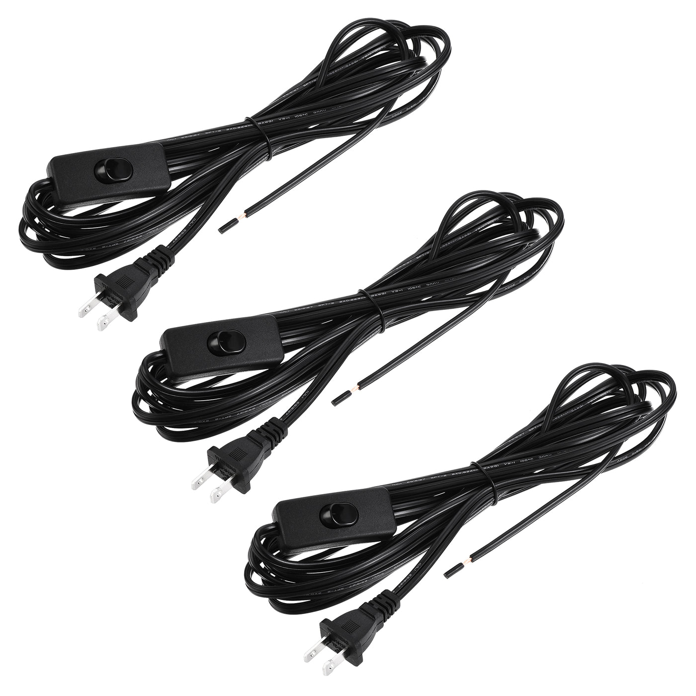 uxcell Uxcell US Plug Lamp Cord with Switch, SPT-2 18AWG Power Wire 3.5M Black, UL Listed 3Pcs