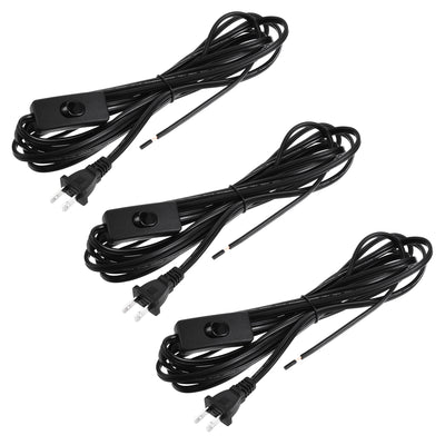 Harfington Uxcell US Plug Lamp Cord with Switch, SPT-2 18AWG Power Wire 3.5M Black, UL Listed 3Pcs