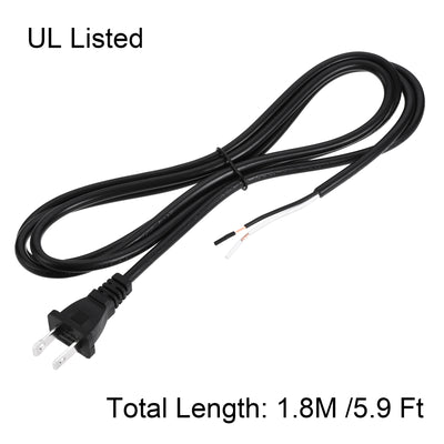 Harfington Uxcell US Plug Lamp Cord, SVT 18AWG Power Wire 1.8M Black, UL Listed, Pack of 2