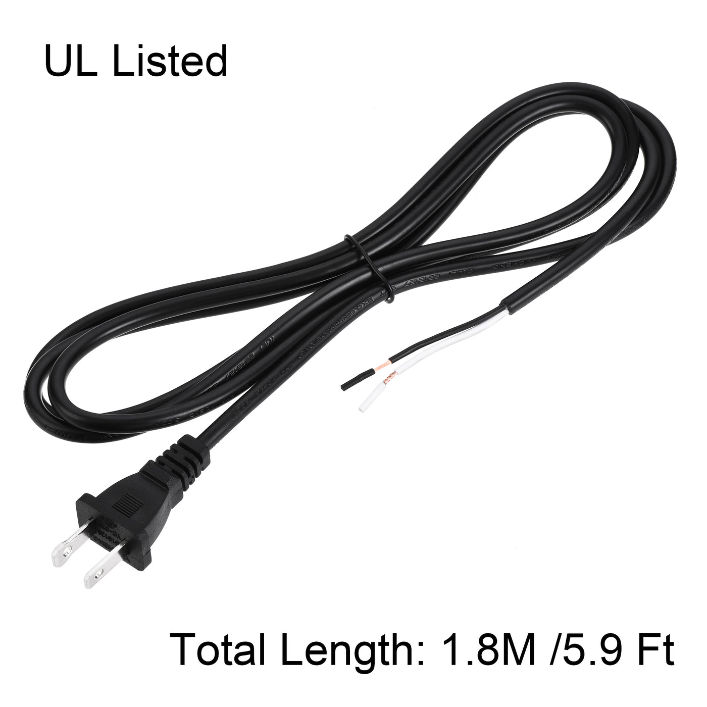 uxcell Uxcell US Plug Lamp Cord, SVT 18AWG Power Wire 1.8M Black, UL Listed, Pack of 3