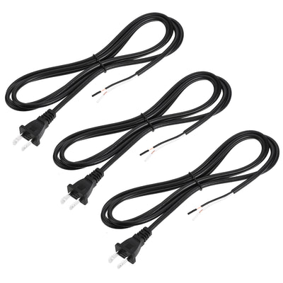 Harfington Uxcell US Plug Lamp Cord, SVT 18AWG Power Wire 1.8M Black, UL Listed, Pack of 3