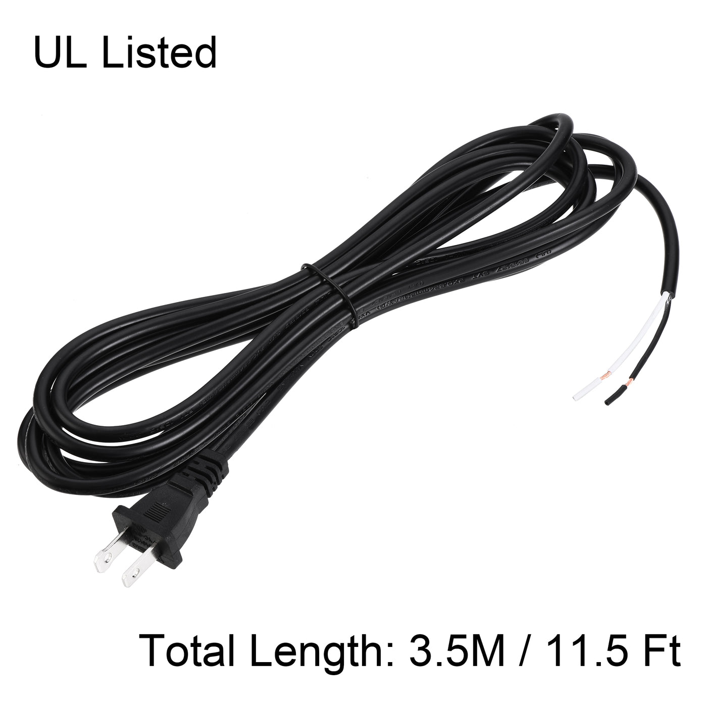 uxcell Uxcell US Plug Lamp Cord, SVT 18AWG Power Wire 3.5M Black, UL Listed, Pack of 3