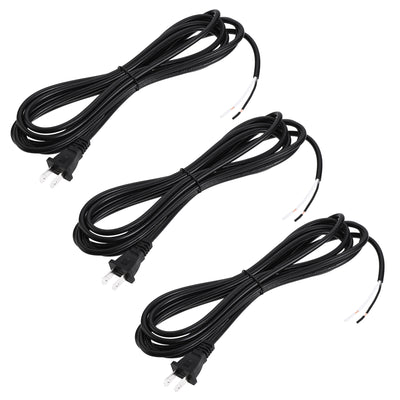 Harfington Uxcell US Plug Lamp Cord, SVT 18AWG Power Wire 3.5M Black, UL Listed, Pack of 3