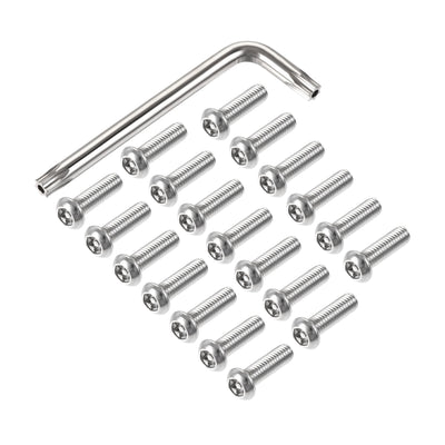Harfington Uxcell M6x20mm Torx Security Machine Screw, 20pcs Pan Head Screws Inside Column, with T30 L-Type Wrench, 304 Stainless Steel Fasteners Bolts