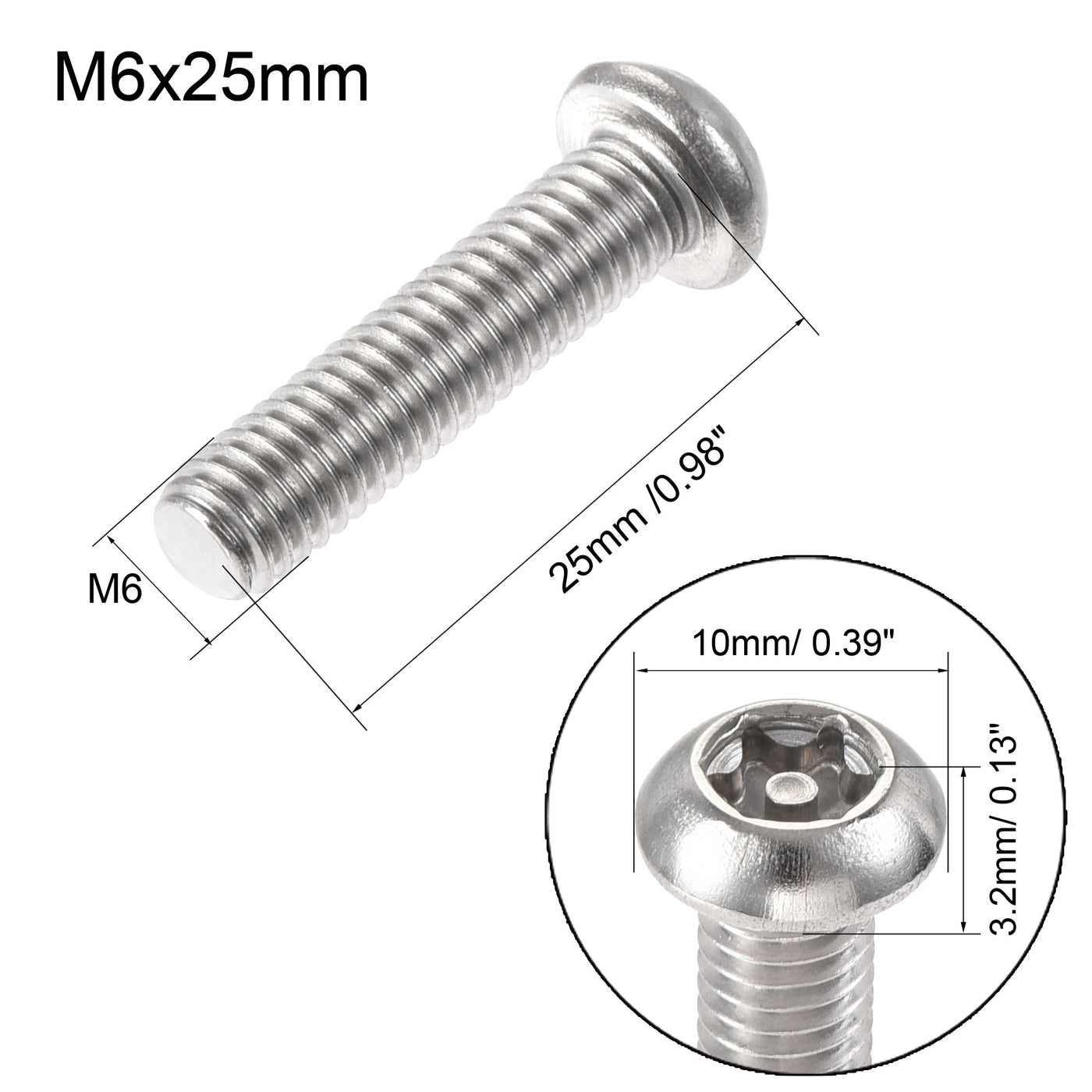 uxcell Uxcell M6x25mm Torx Security Machine Screw, 20pcs Pan Head Screws Inside Column, with T30 L-Type Wrench, 304 Stainless Steel Fasteners Bolts