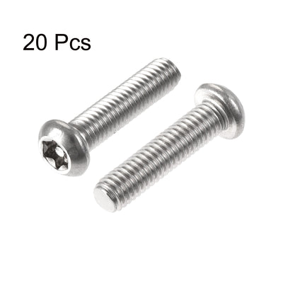 Harfington Uxcell M6x25mm Torx Security Machine Screw, 20pcs Pan Head Screws Inside Column, with T30 L-Type Wrench, 304 Stainless Steel Fasteners Bolts