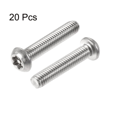 Harfington Uxcell M6x30mm Torx Security Machine Screw, 20pcs Pan Head Screws Inside Column, with T30 L-Type Wrench, 304 Stainless Steel Fasteners Bolts