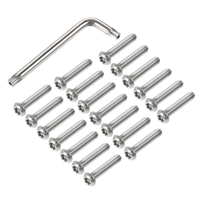 Harfington Uxcell M6x30mm Torx Security Machine Screw, 20pcs Pan Head Screws Inside Column, with T30 L-Type Wrench, 304 Stainless Steel Fasteners Bolts