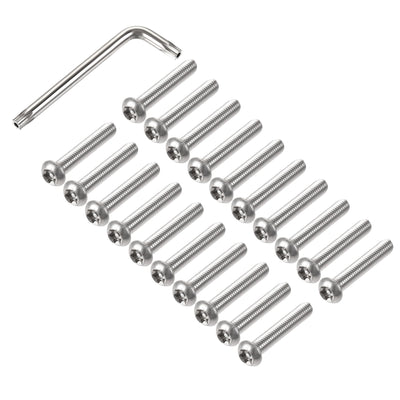 Harfington Uxcell M6x35mm Torx Security Machine Screw, 20pcs Pan Head Screws Inside Column, with T30 L-Type Wrench, 304 Stainless Steel Fasteners Bolts