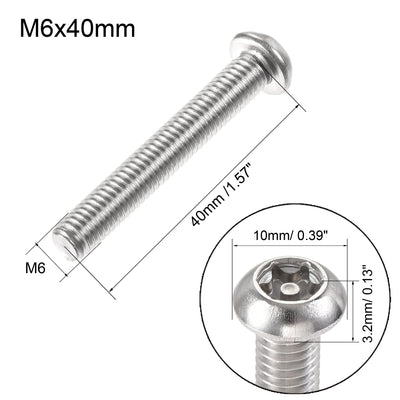 Harfington Uxcell M6x40mm Torx Security Machine Screw, 20pcs Pan Head Screws Inside Column, with T30 L-Type Wrench, 304 Stainless Steel Fasteners Bolts