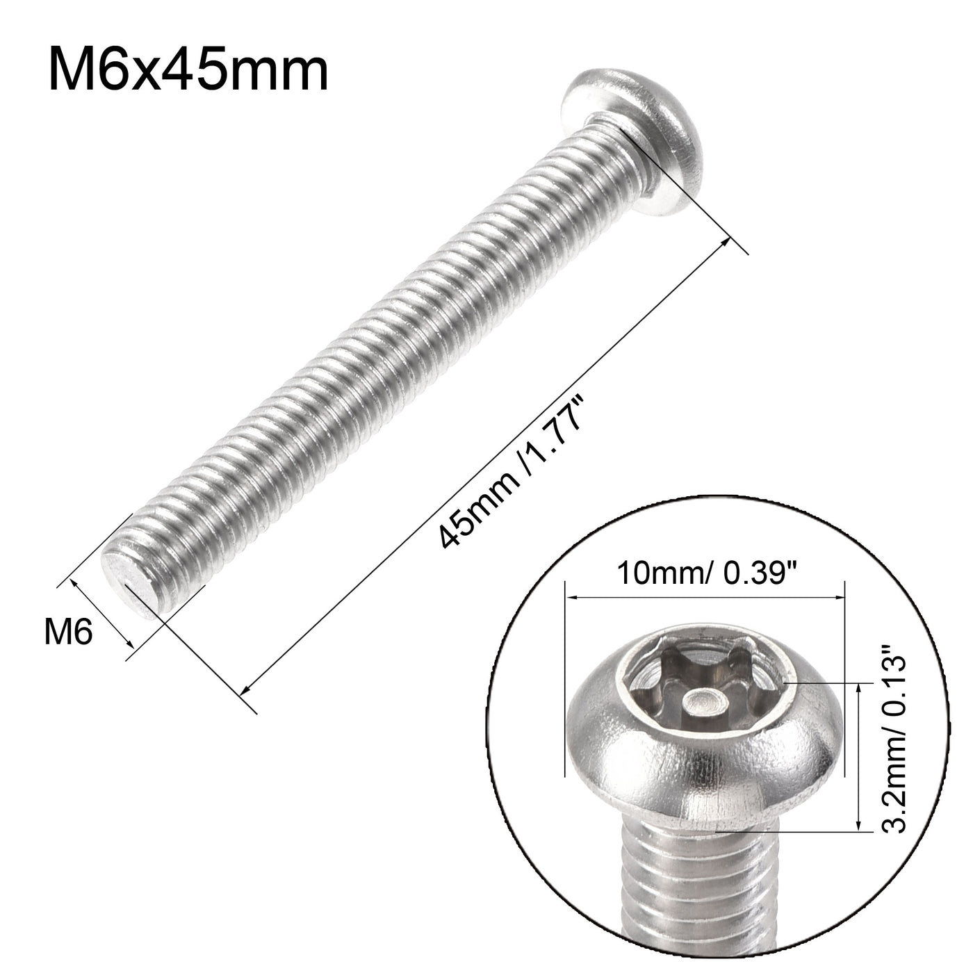 uxcell Uxcell M6x45mm Torx Security Machine Screw, 20pcs Pan Head Screws Inside Column, with T30 L-Type Wrench, 304 Stainless Steel Fasteners Bolts