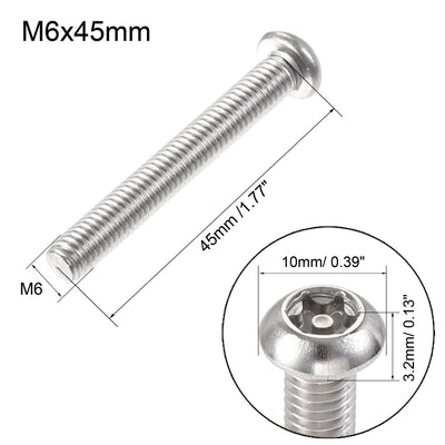 Harfington Uxcell M6x45mm Torx Security Machine Screw, 20pcs Pan Head Screws Inside Column, with T30 L-Type Wrench, 304 Stainless Steel Fasteners Bolts