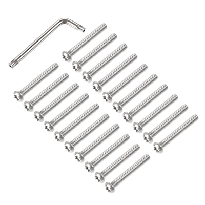 Harfington Uxcell M6x45mm Torx Security Machine Screw, 20pcs Pan Head Screws Inside Column, with T30 L-Type Wrench, 304 Stainless Steel Fasteners Bolts