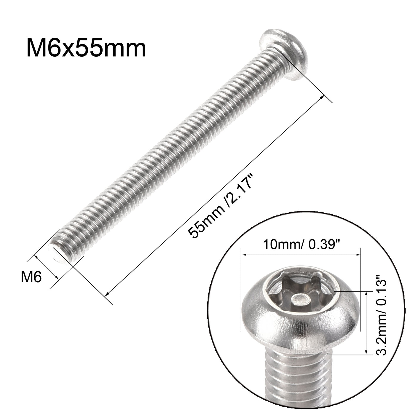 uxcell Uxcell M6x55mm Torx Security Machine Screw, 20pcs Pan Head Screws Inside Column, with T30 L-Type Wrench, 304 Stainless Steel Fasteners Bolts