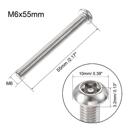 Harfington Uxcell M6x55mm Torx Security Machine Screw, 20pcs Pan Head Screws Inside Column, with T30 L-Type Wrench, 304 Stainless Steel Fasteners Bolts