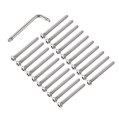 Harfington Uxcell M6x55mm Torx Security Machine Screw, 20pcs Pan Head Screws Inside Column, with T30 L-Type Wrench, 304 Stainless Steel Fasteners Bolts