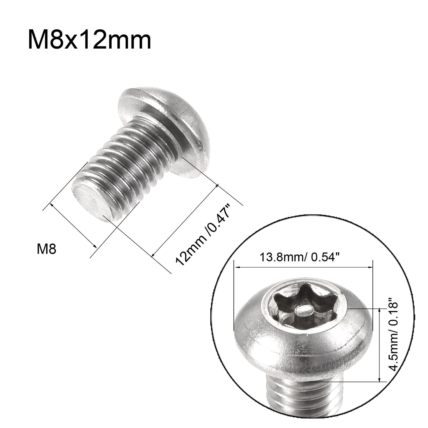 uxcell Uxcell M8x12mm Torx Security Machine Screw, 20pcs Pan Head Screws Inside Column, with T40 L-Type Wrench, 304 Stainless Steel Fasteners Bolts