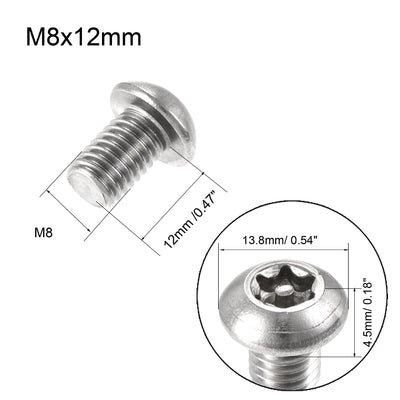 Harfington Uxcell M8x12mm Torx Security Machine Screw, 20pcs Pan Head Screws Inside Column, with T40 L-Type Wrench, 304 Stainless Steel Fasteners Bolts