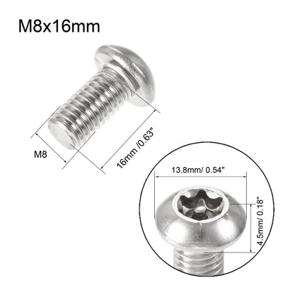 Harfington Uxcell M8x16mm Torx Security Machine Screw, 20pcs Pan Head Screws Inside Column, with T40 L-Type Wrench, 304 Stainless Steel Fasteners Bolts