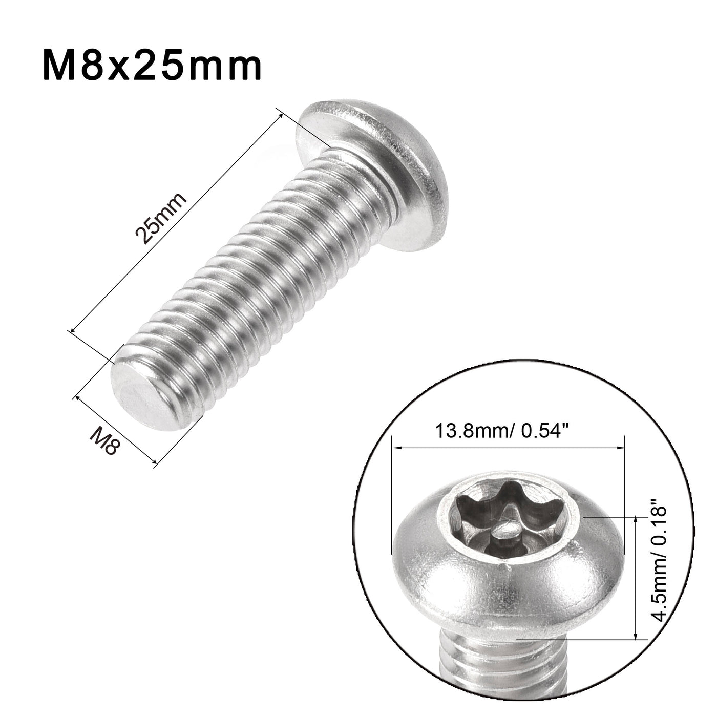 uxcell Uxcell M8x25mm Torx Security Machine Screw 20pcs Pan Head Screws with T40 L-Type Wrench