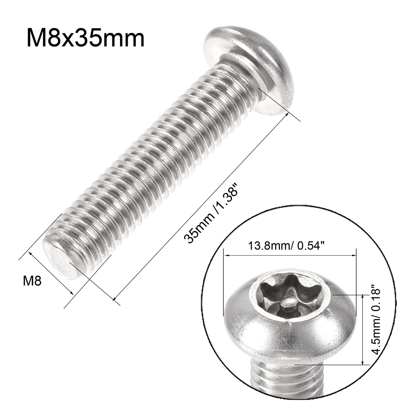 uxcell Uxcell M8x35mm Torx Security Machine Screw, 20pcs Pan Head Screws Inside Column, with T40 L-Type Wrench, 304 Stainless Steel Fasteners Bolts