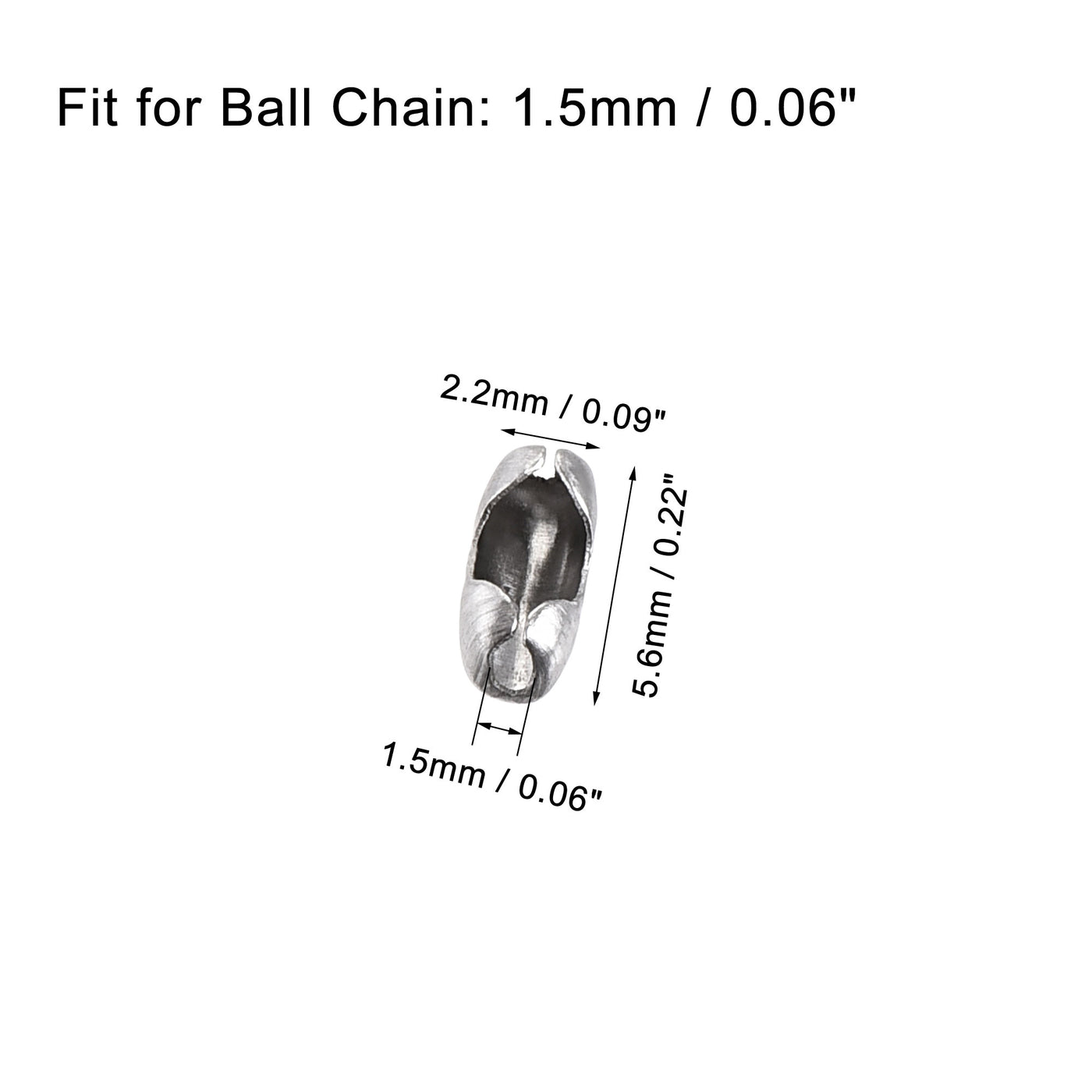 Uxcell Uxcell Ball Chain Connector, 2.4mm Ball Chains Clasp Crimp Clips Link Stainless Steel Connection, Pack of 100